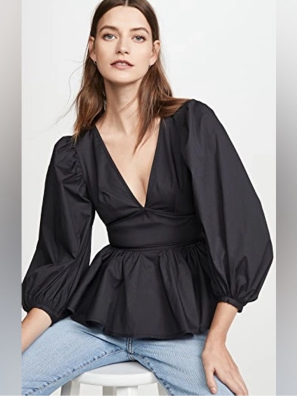 STAUD Terracotta Peplum Blouse